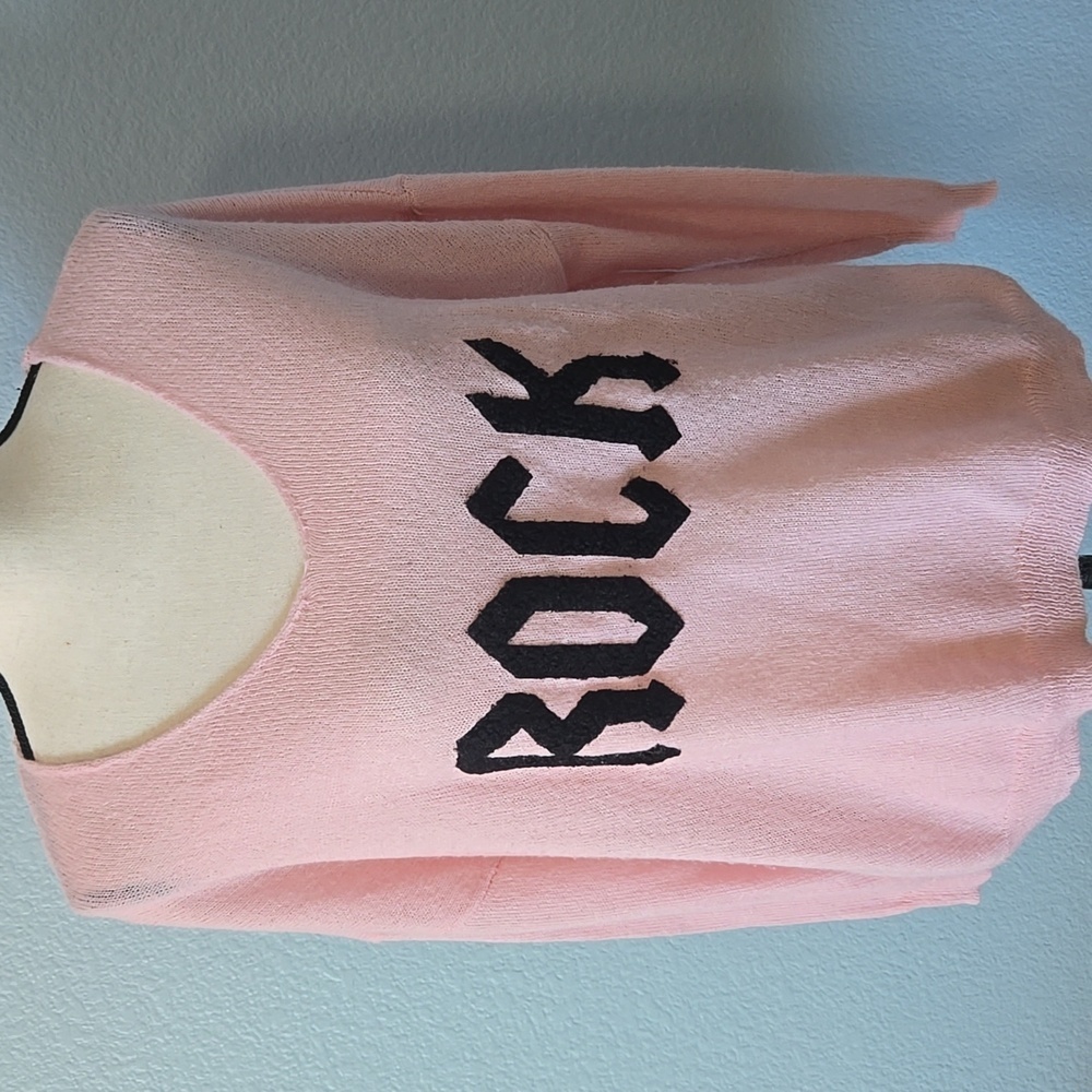 ELAN Rock Graphic Oversized Sweater Pink W/ Black Lettering Size Small